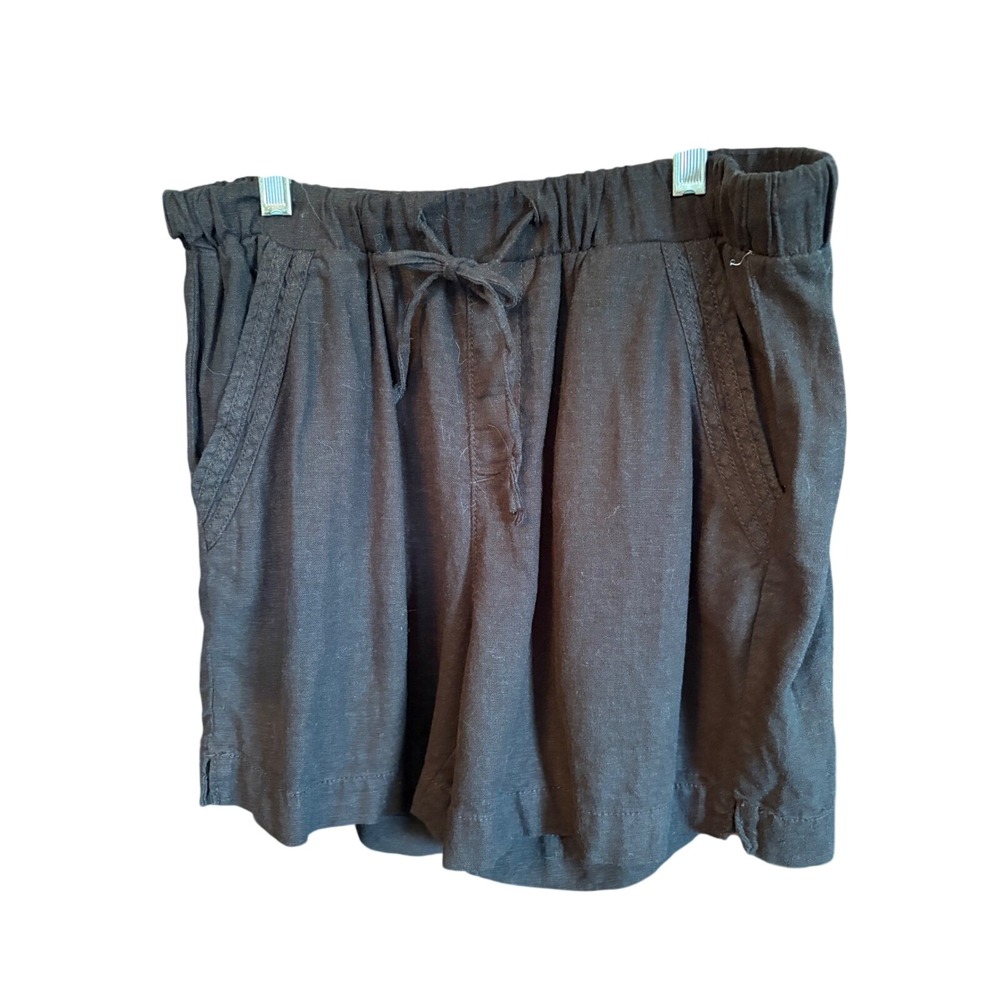 Briggs Womens Black Linen Blend Drawstring Elastic Waist Shorts Size M 1665534
